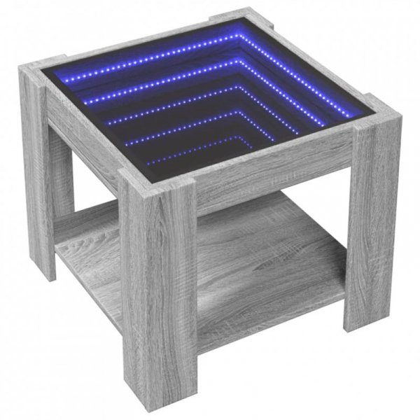 Stolik kawowy z LED, szary dąb sonoma, 53x53x45 cm