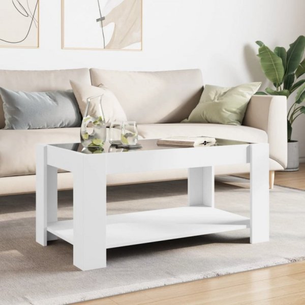 Stolik kawowy z LED, biały 93x53x45 cm, materiał drewnopochodny
