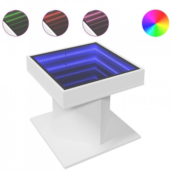 Stolik kawowy z LED, biały 50x50x45 cm, materiał drewnopochodny