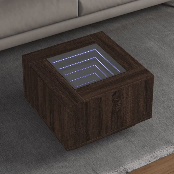 Stolik kawowy z LED, brązowy dąb, 60x60x40 cm