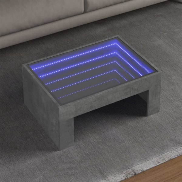 Stolik kawowy z LED Infinity, szarość betonu, 70x50x30 cm