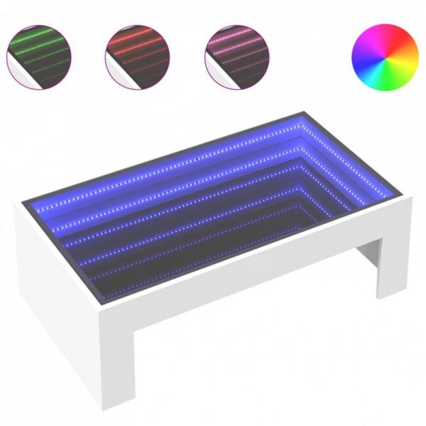 Stolik kawowy z LED Infinity, biały, 90x50x30 cm