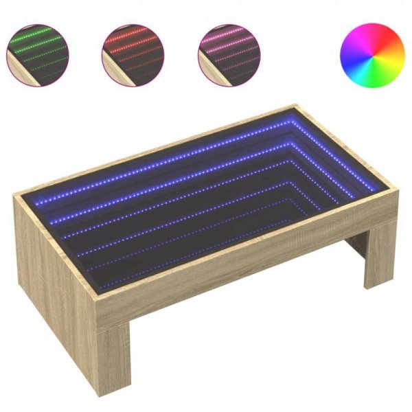 Stolik kawowy z LED Infinity, dąb sonoma, 90x50x30 cm