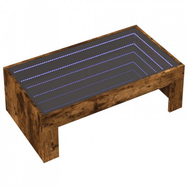 Stolik kawowy z LED Infinity, przydymiony dąb, 90x50x30 cm
