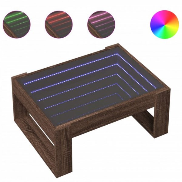 Stolik kawowy z LED Infinity, brązowy dąb, 70x53x30 cm