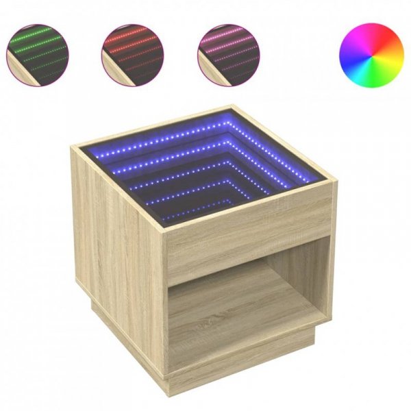 Stolik kawowy z LED Infinity, dąb sonoma, 50x50x50 cm