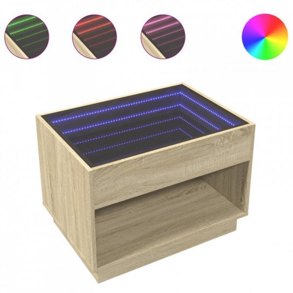 Stolik kawowy z LED Infinity, dąb sonoma, 70x50x50 cm