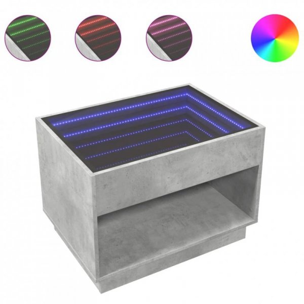 Stolik kawowy z LED Infinity, szarość betonu, 70x50x50 cm