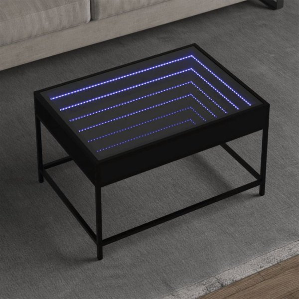 Stolik kawowy z LED Infinity, czarny, 70x50x41 cm