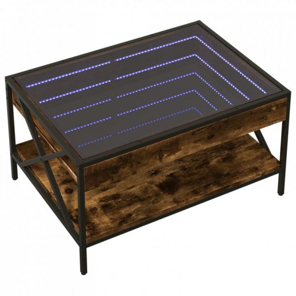 Stolik kawowy z LED Infinity, przydymiony dąb, 70x50x38 cm