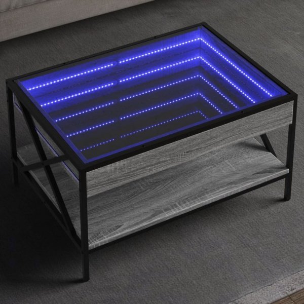Stolik kawowy z LED Infinity, szary dąb sonoma, 70x50x38 cm