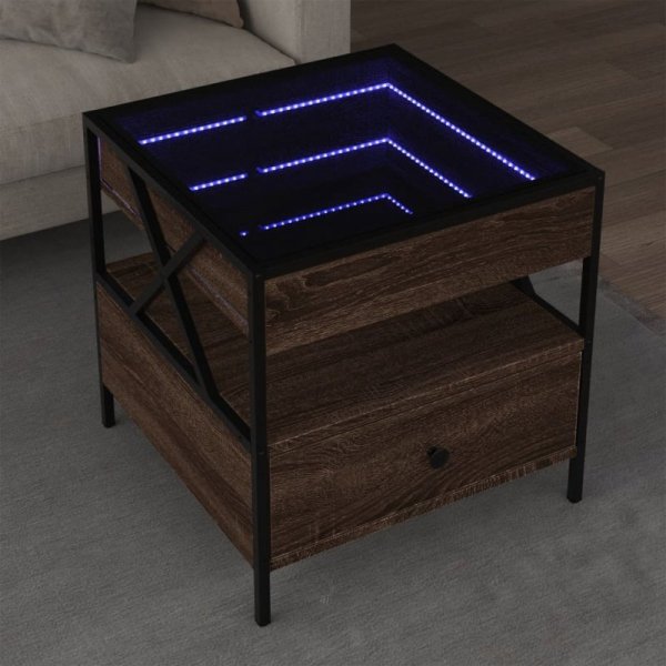 Stolik kawowy z LED Infinity, brązowy dąb, 50x50x51 cm