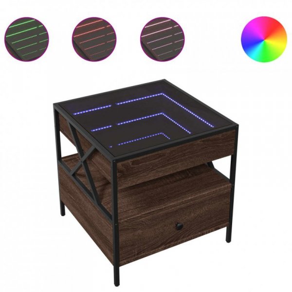 Stolik kawowy z LED Infinity, brązowy dąb, 50x50x51 cm