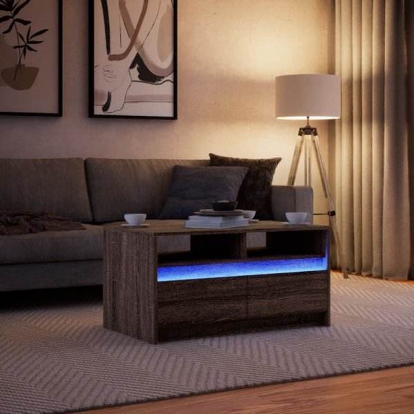 Stolik kawowy z LED, brązowy dąb, materiał drewnopochodny