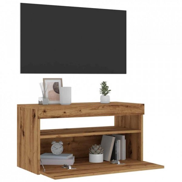 Szafki TV z LED, 2 szt., dąb artisan, materiał drewnopochodny