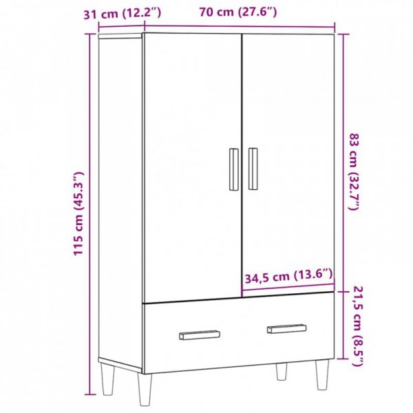 Kredens, stare drewno, 70x31x115 cm, materiał drewnopochodny