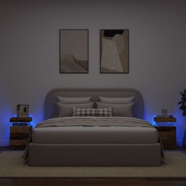 Szafki nocne z LED, 2 szt., stare drewno, 35x39x55 cm