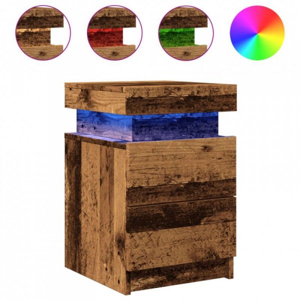 Szafki nocne z LED, 2 szt., stare drewno, 35x39x55 cm