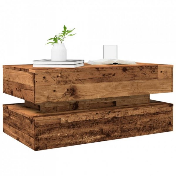 Stolik kawowy z oświetleniem LED, stare drewno, 90x50x40 cm