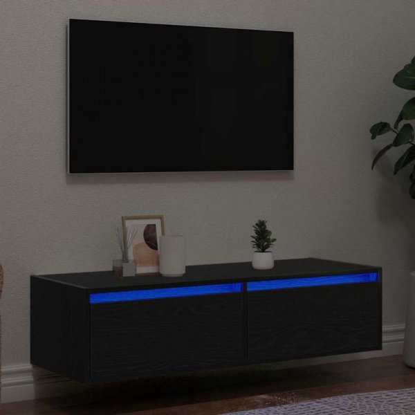 Szafka pod TV z oświetleniem LED, czarna, 100x35,5x25 cm