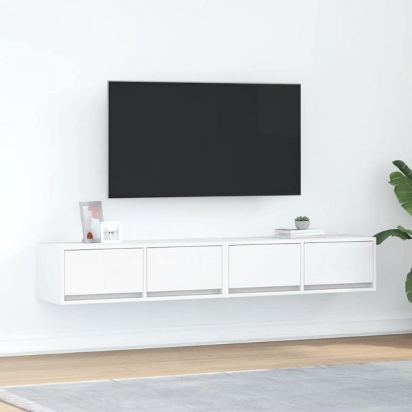 Szafki pod TV 2 szt. Białe 80x31x25,5 cm Drewno klejone