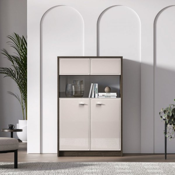 Witryna AVANTI 03 dąb windmill ciemny / kaszmir połysk