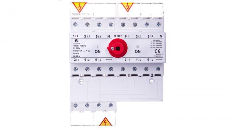 Przełącznik sieć-agregat 63A 3P+N (biegun N nierozłączalny) PRZK-3063NW01 spamel 5907723026902