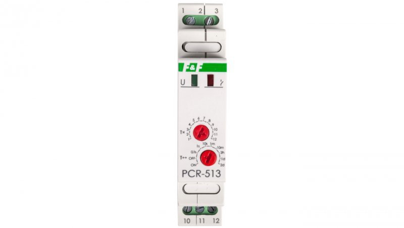 Przekaźnik czasowy 1P 10A 0,1sek-576h 12-264V AC/DC opóźnione załączenie PCR-513UNI f&amp;f 5908312591375
