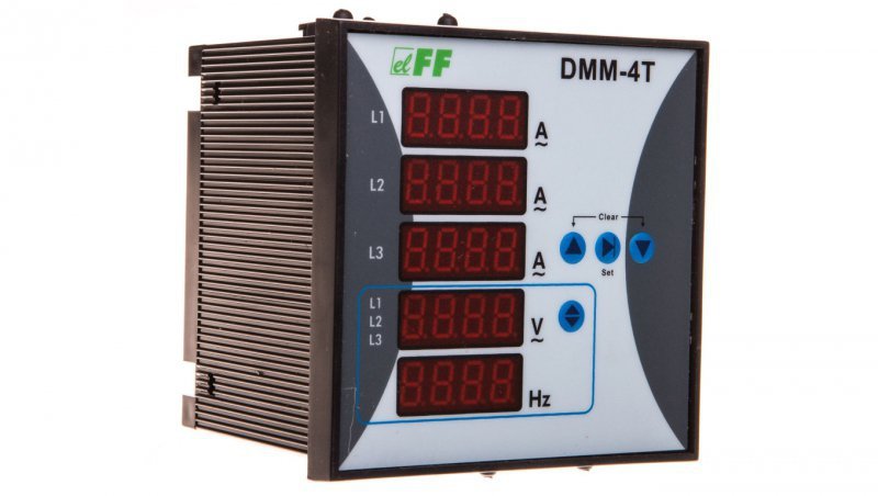 Miernik parametrów sieci 3-fazowy 12-400V AC 1-9000/5A 10-100Hz cyfrowy tablicowy 96x96mm DMM-4T f&amp;f 5908312591344