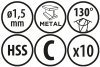 Wiertła do metalu Baildon BASIC DIN 338 RN NWKa 1,5 mm, HSS (S), 40-18 mm, wielokrotność 10