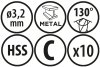Wiertła do metalu Baildon BASIC DIN 338 RN NWKa 3,2 mm, HSS (S), 65-36 mm, wielokrotność 10