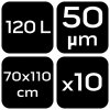 Worki budowlane 120 L, czarne, 10 sztuk, 50 mic