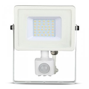 Projektor LED V-TAC 30W SAMSUNG CHIP Czujnik Ruchu Funkcja Cut-OFF Biały VT-30-S-W 3000K 2400lm 5 Lat Gwarancji