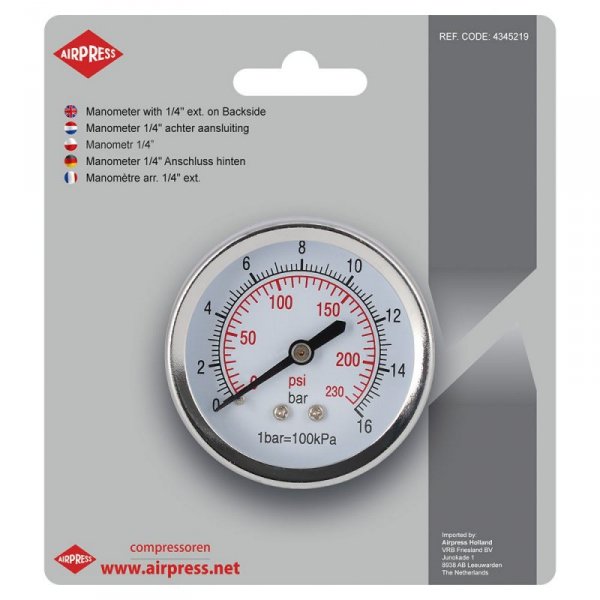 MANOMETR 1/4&#039;&#039; Z TYLNYM GWINTEM (1 SZT)