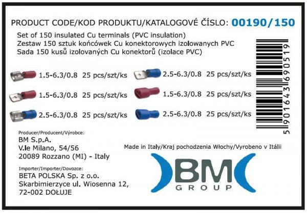 ZESTAW KOŃCÓWEK KONEKTOROWYCH IZOLOWANYCH 150 SZTUK (1 KPL)