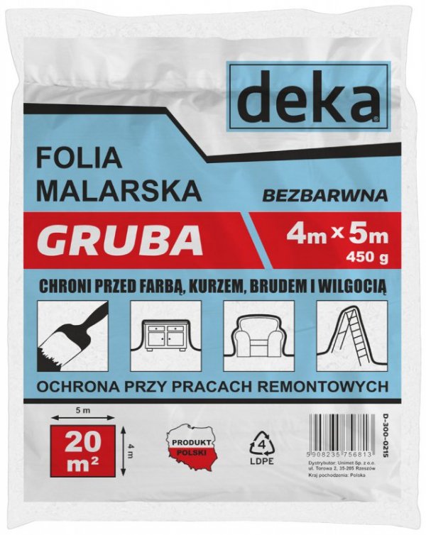 FOLIA MALARSKA GRUBA BEZBARWNA 4*5M 450G (1 SZT)