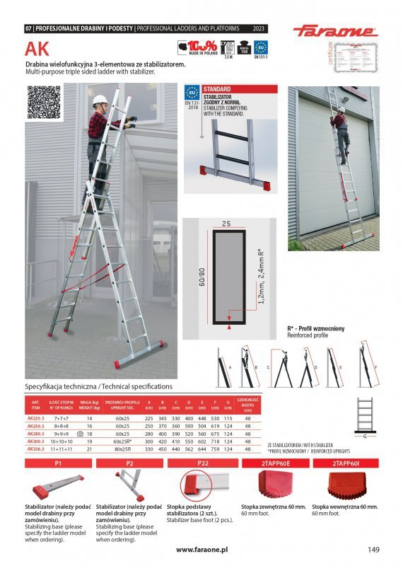 DRABINA TRZYELEMENTOWA 3X10 SZCZEBLI AK300.3 (1 SZT)