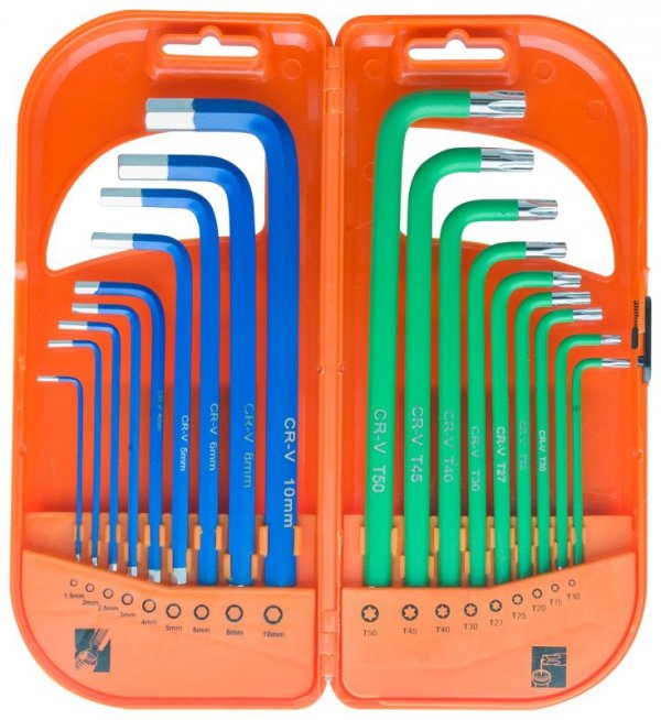 KOMPLET KLUCZY TRZPIENIOWYCH HEX I TORX DŁUGIE 18 SZTUK (1 KPL)