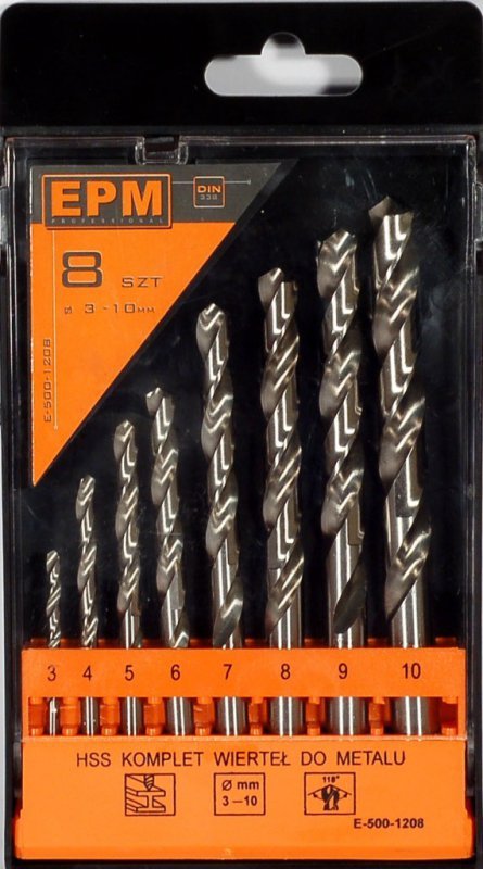 ZESTAW WIERTEŁ HSS DO METALU 3-10MM 8SZT. (1 KPL)