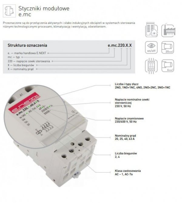 STYCZNIK MODUŁOWY E.MC.220.2.25.2NO 2P 25A 2NO (1 SZT)