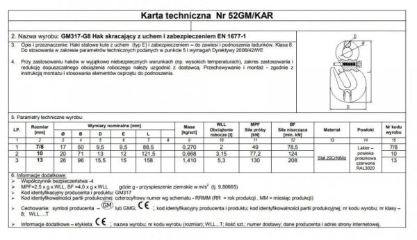 HAK SKRACAJĄCY Z UCHEM I ZABEZPIECZENIEM 10MM G8 WLL3.15T (1 SZT)