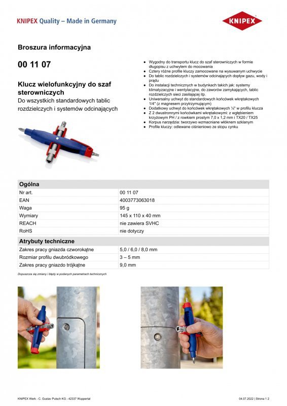KLUCZ WIELOFUNKCYJNY DO SZAF STEROWNICZYCH (1 SZT)