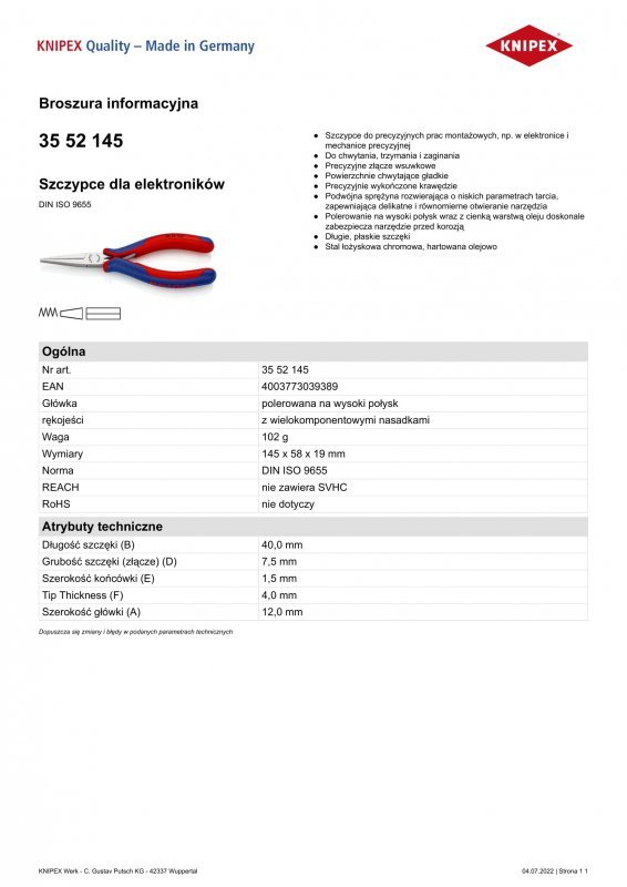 SZCZYPCE DLA ELEKTRONIKÓW 145MM (1 SZT)