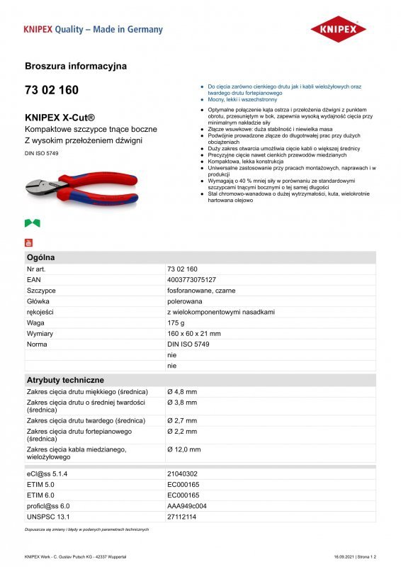 SZCZYPCE TNĄCE BOCZNE X-CUT 160MM (1 SZT)