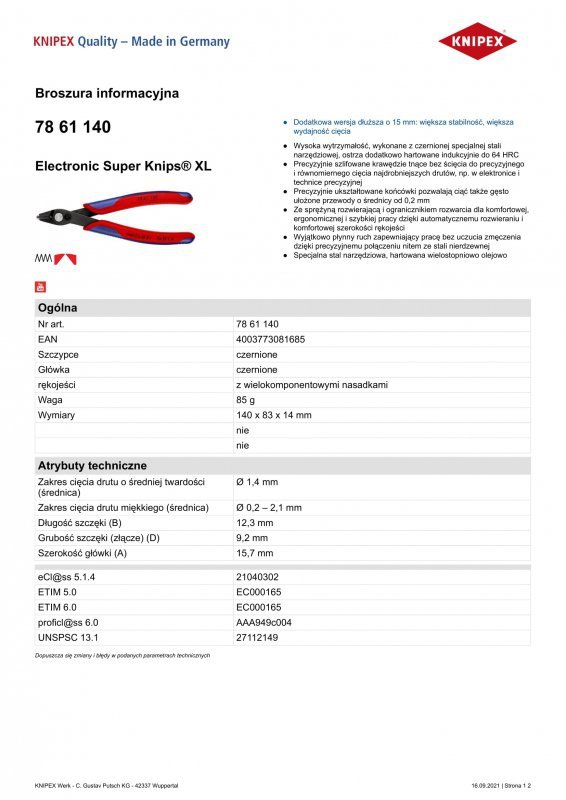 SZCZYPCE BOCZNE SUPER KNIPS XL 140MM (1 SZT)