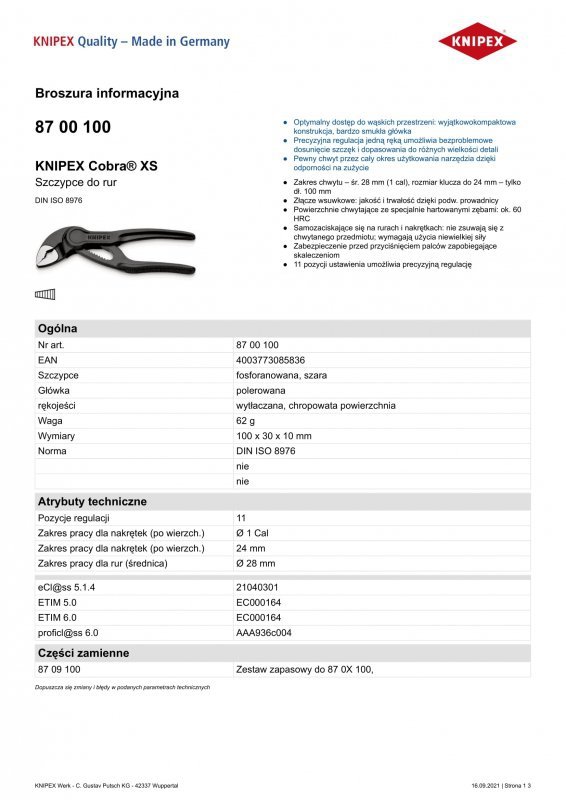 SZCZYPCE DO RUR COBRA 100MM (1 SZT)