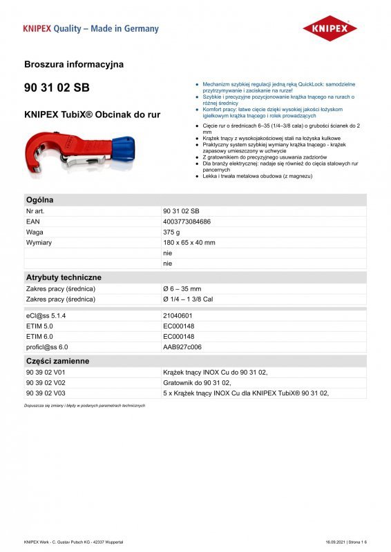 OBCINAK DO RUR 6–35 (1/4–3/8&#039;&#039;) O GRUBOŚCI ŚCIANEK DO 2MM (1 SZT)