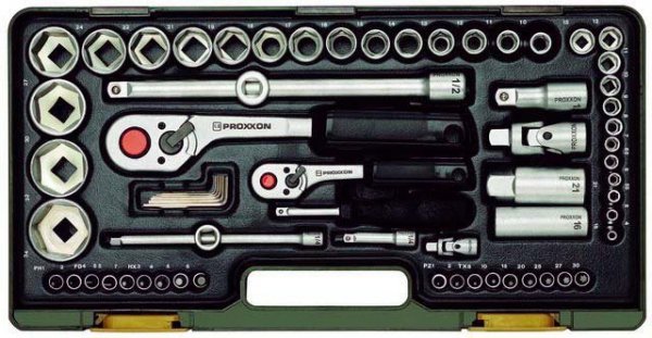 ZESTAW KLUCZY Z GRZECHOTKAMI 1/2&#039;&#039; 1/4&#039;&#039; 56 CZĘŚCI (1 KPL)