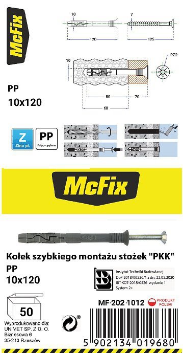 KOŁEK SZYBKI MONTAŻ STOŻEK PP 10*120MM (1 STO)