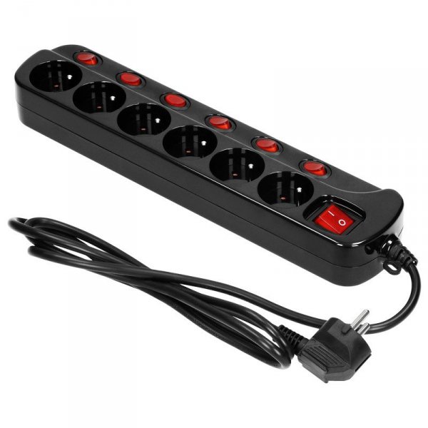 LISTWA ZASILAJĄCA &#039;MULTISWITCH&#039;, 6X2P+Z, KABEL 3X1,0M CZARNY (1 SZT)